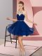 Smart Sleeveless Mini Length Beading Zipper Prom Evening Gown with Royal Blue
