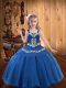 Super Floor Length Ball Gowns Sleeveless Blue Little Girl Pageant Gowns Lace Up