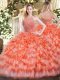 Colorful Floor Length Zipper 15 Quinceanera Dress Orange for Military Ball and Sweet 16 and Quinceanera with Beading and Ruffled Layers