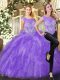 Eggplant Purple Sleeveless Organza Zipper Quinceanera Gowns for Military Ball and Sweet 16 and Quinceanera