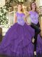 Two Pieces Vestidos de Quinceanera Purple Scoop Organza Sleeveless Floor Length Zipper