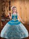 Multi-color Ball Gowns Fabric With Rolling Flowers Straps Sleeveless Embroidery and Ruffles Floor Length Lace Up Little Girls Pageant Dress Wholesale