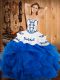 Captivating Blue Sleeveless Embroidery and Ruffles Floor Length 15 Quinceanera Dress