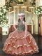 Sleeveless Floor Length Beading and Ruffled Layers Lace Up Kids Pageant Dress with Rust Red