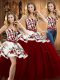 Elegant Sweetheart Sleeveless Sweet 16 Quinceanera Dress Floor Length Embroidery Wine Red Satin and Tulle