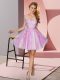 Lilac A-line Tulle Off The Shoulder Sleeveless Appliques Mini Length Zipper Wedding Party Dress
