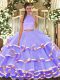 Trendy Halter Top Sleeveless Organza Quinceanera Dress Beading and Ruffled Layers Backless