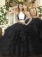 Simple Black Zipper Quinceanera Gowns Ruffled Layers Sleeveless Floor Length
