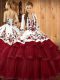 Sweep Train Ball Gowns Quince Ball Gowns Wine Red Sweetheart Organza Sleeveless Lace Up