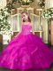Cute Fuchsia Sleeveless Organza Lace Up Girls Pageant Dresses for Party and Sweet 16 and Quinceanera and Wedding Party