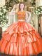 Noble Orange Red Two Pieces Tulle Scoop Sleeveless Beading and Ruffled Layers Floor Length Zipper 15 Quinceanera Dress
