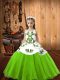 Sleeveless Floor Length Embroidery Lace Up Little Girls Pageant Dress with Yellow Green