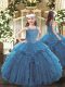 Hot Selling Teal Lace Up Straps Beading and Ruffles Pageant Dress Tulle Sleeveless