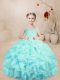 Aqua Blue Sleeveless Beading and Ruffles Floor Length Little Girls Pageant Dress