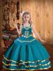 Teal Little Girls Pageant Dress Wholesale Sweet 16 and Quinceanera with Embroidery and Ruffled Layers Straps Sleeveless Lace Up