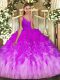 Flirting V-neck Sleeveless Quinceanera Gowns Floor Length Beading and Ruffles Multi-color Tulle