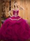Discount Floor Length Lace Up Quinceanera Gowns Fuchsia for Military Ball and Sweet 16 and Quinceanera with Embroidery and Ruffles