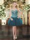 Sophisticated Ball Gowns Evening Dress Teal Sweetheart Organza Sleeveless Mini Length Lace Up