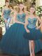 Dazzling Teal Sleeveless Tulle Lace Up Vestidos de Quinceanera for Military Ball and Sweet 16 and Quinceanera