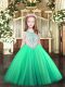 Fashionable Turquoise Tulle Zipper Scoop Sleeveless Floor Length Pageant Gowns For Girls Beading