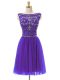 Bateau Sleeveless Zipper Prom Evening Gown Purple Tulle