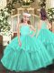 High Quality Turquoise Zipper Straps Beading and Lace Little Girl Pageant Gowns Organza Sleeveless
