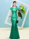 Exceptional Turquoise Scoop Neckline Sequins Prom Dresses Cap Sleeves Zipper