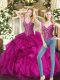 Designer Organza Sleeveless Floor Length Sweet 16 Dresses and Ruffles