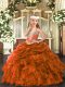 V-neck Sleeveless Little Girls Pageant Dress Wholesale Floor Length Beading and Ruffles and Pick Ups Rust Red Organza