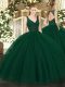 Dark Green Sleeveless Tulle and Sequined Zipper 15th Birthday Dress for Sweet 16 and Quinceanera