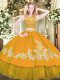 Best Tulle Scoop Sleeveless Zipper Beading and Appliques Quinceanera Dresses in Gold