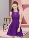 Designer Scoop Sleeveless Bridesmaid Gown Mini Length Appliques Purple Chiffon