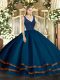 Floor Length Backless Sweet 16 Dress Navy Blue for Military Ball and Sweet 16 and Quinceanera with Beading and Lace and Ruffled Layers