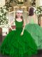 Floor Length Zipper Child Pageant Dress Dark Green for Party and Quinceanera with Beading and Ruffles