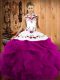 Floor Length Fuchsia Quinceanera Gowns Tulle Sleeveless Embroidery and Ruffles