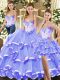 Artistic Lavender Sweetheart Lace Up Beading and Ruffled Layers Quince Ball Gowns Sleeveless