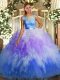 Hot Selling Organza Sleeveless Floor Length Quinceanera Dresses and Lace and Ruffles