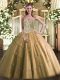 Suitable Brown Sleeveless Tulle Lace Up Ball Gown Prom Dress for Military Ball and Sweet 16 and Quinceanera