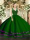 Floor Length Dark Green Sweet 16 Dresses Organza Sleeveless Beading and Lace and Ruffled Layers