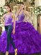 Eggplant Purple Sleeveless Tulle Lace Up Quinceanera Gowns for Military Ball and Sweet 16 and Quinceanera