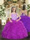 Stunning Purple Sleeveless Floor Length Beading and Ruffles Lace Up Kids Formal Wear