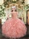 Perfect Pink Ball Gowns Beading and Ruffles Little Girl Pageant Dress Lace Up Organza Sleeveless Floor Length