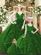 V-neck Sleeveless Zipper Sweet 16 Quinceanera Dress Green Organza