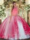 Floor Length Two Pieces Sleeveless Coral Red Quinceanera Dresses Backless