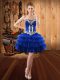 Sleeveless Lace Up Mini Length Embroidery and Ruffled Layers Prom Party Dress