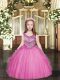 Elegant Rose Pink Sleeveless Tulle Lace Up Little Girl Pageant Gowns for Party and Quinceanera
