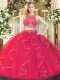 Edgy Organza Sleeveless Floor Length 15 Quinceanera Dress and Ruffles