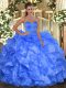 Sweet Sleeveless Beading and Ruffles Lace Up Ball Gown Prom Dress