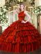 Admirable Wine Red Ball Gowns Scoop Sleeveless Organza Floor Length Clasp Handle Ruffled Layers Quinceanera Gowns