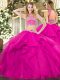 Floor Length Backless Quinceanera Dresses Fuchsia for Military Ball and Sweet 16 and Quinceanera with Beading and Ruffles